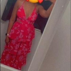 Red Floral Cutout Maxi Dress Express Size XL